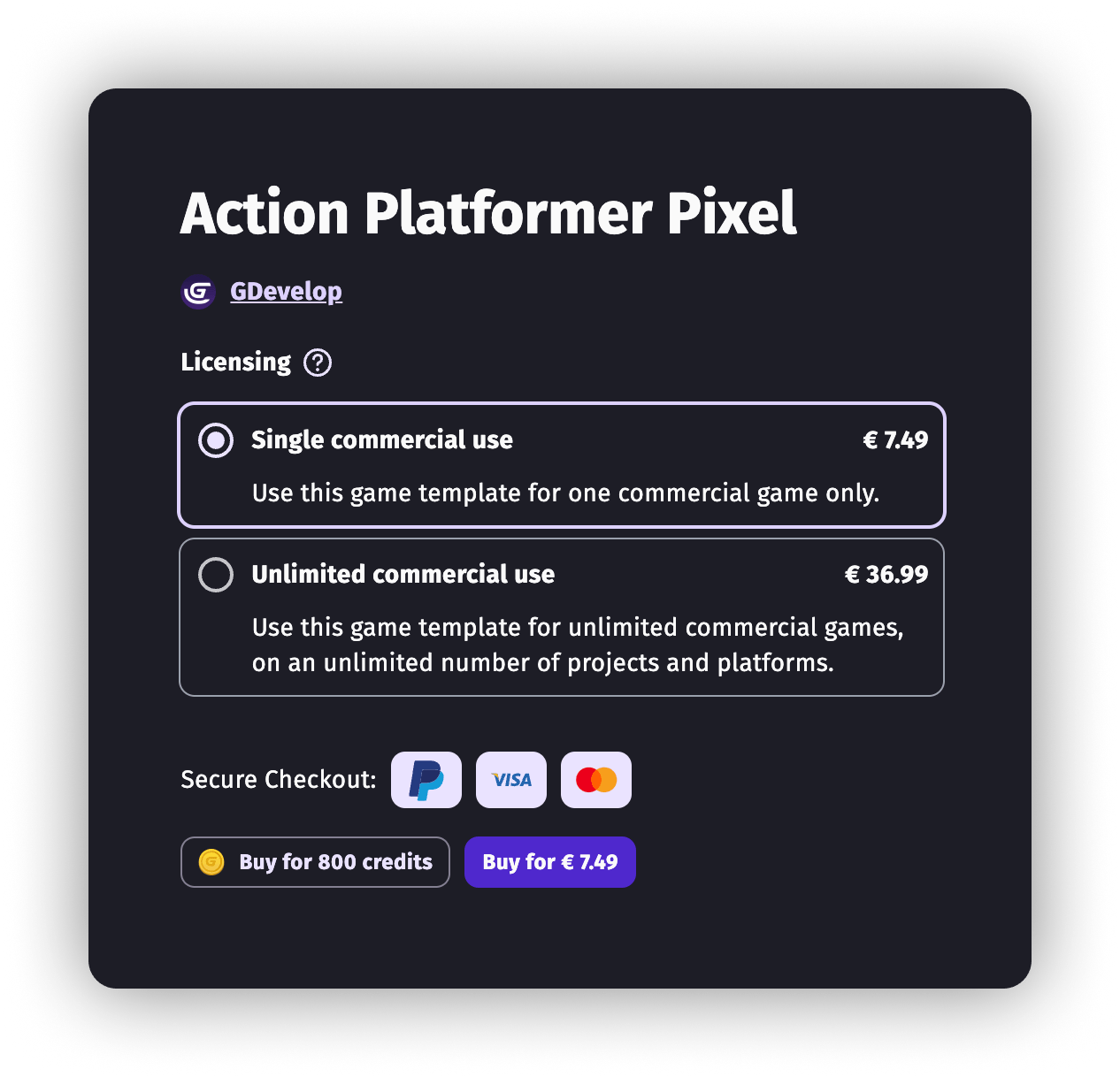 Template purchase with credits